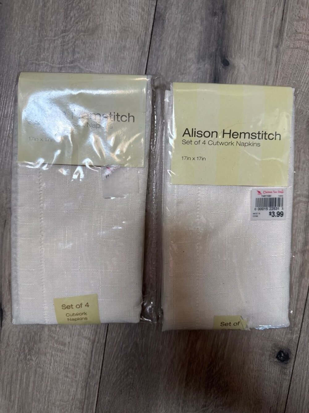 Alison Hemstitch 2 Sets Of 4 Ivory Cutwork Napkins 17" x 17" Polyester Fabricati